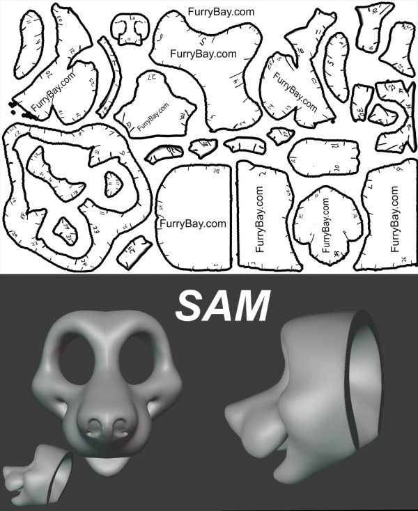 Sam the Canine Pattern for Fursuit Foam Head Base, Fursuiting, For Furries and Cosplay - DIY - pat1 - Image 2