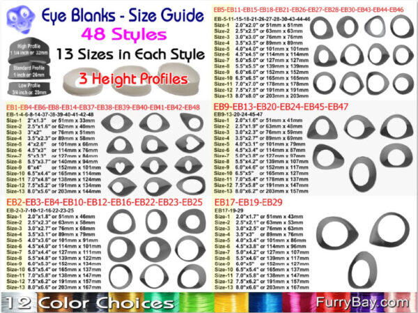 Eye Blanks - 48 Styles - 13 Sizes - 3Profiles - 12 Colors - Easy Order from Our Master List - Fursuiting - Furries - Cosplay - FurryBay - Image 2